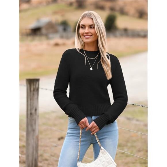 NEW - Women's 2025 Fall Crewneck Cropped Sweater Trendy Long Sleeve Ribbed - Picture 2 of 7